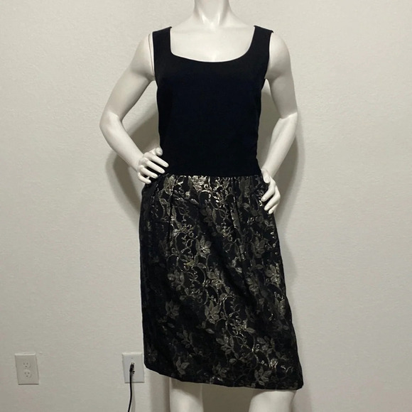 Lafayette 148 Black Gold Floral Sheath Dress Sleeveless - Picture 1 of 9